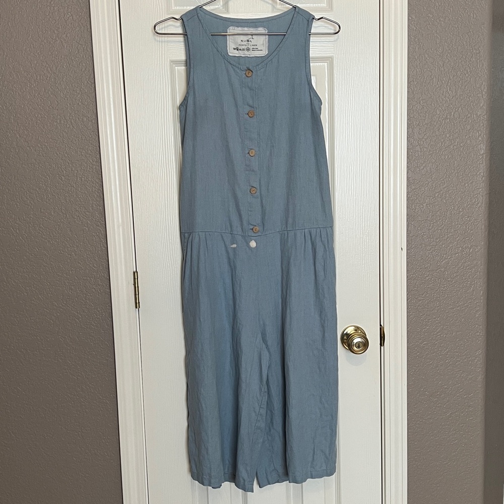 notPERFECTLINEN Sleeveless Light Blue Linen Jumpsuit with FLAW